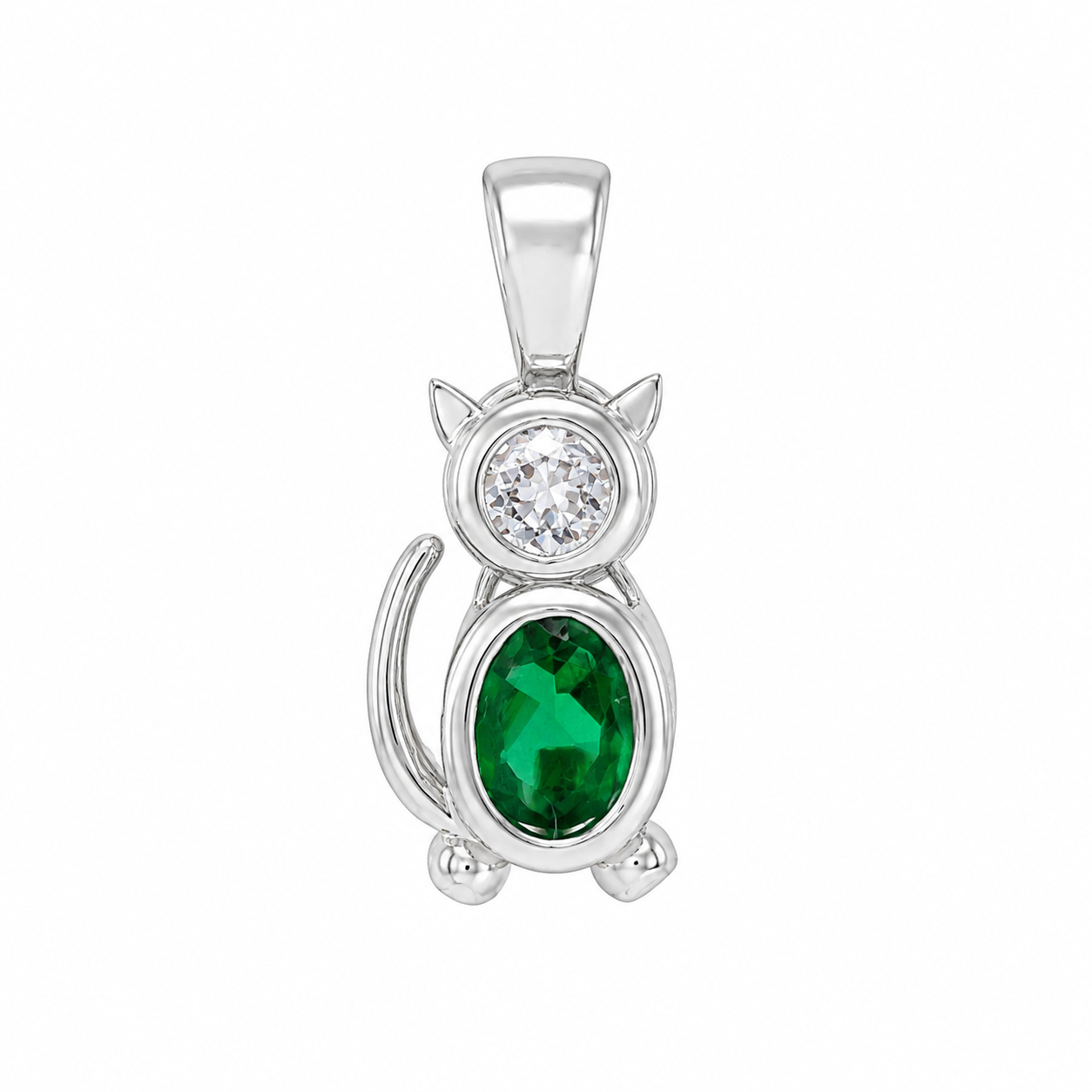 Sterling Silver Cat Oval Birthstone Pendant