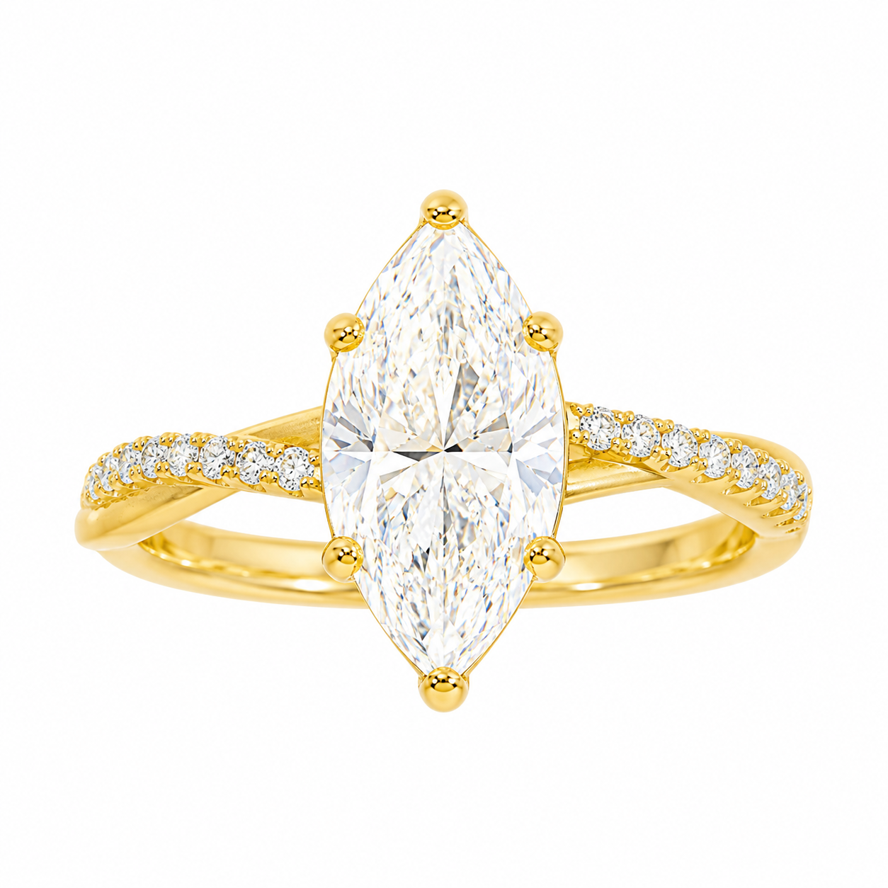 Sterling Silver 2.0ct Marquise Moissanite Twisted Band Engagement Ring
