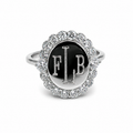 Sterling Silver Oval Large CZ Border Engravable Ring
