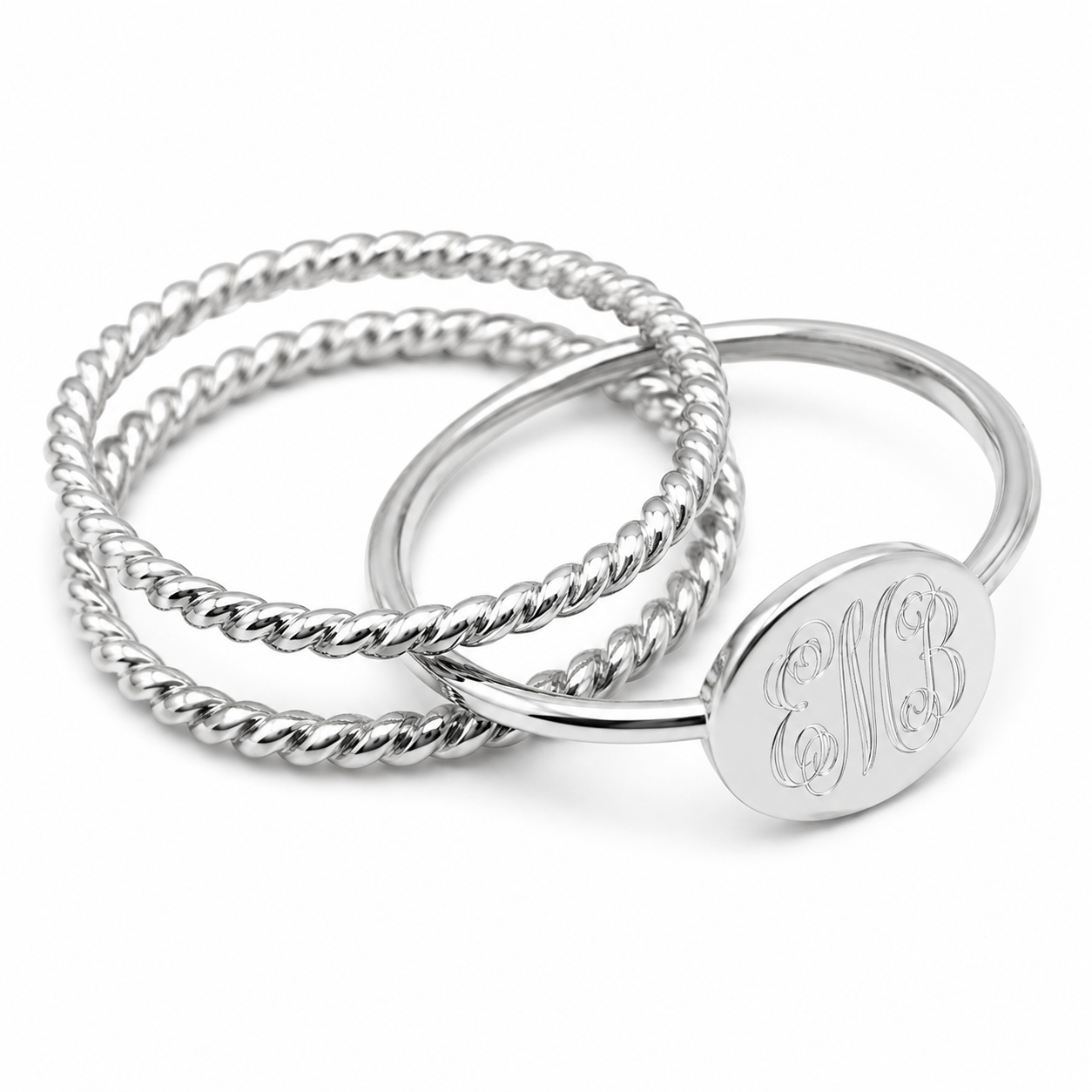 Engravable Sterling Silver Rope Jacket Stackable Ring