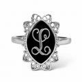 Sterling Silver Long Oval Flower Engravable Ring