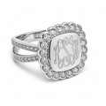 Elegant Engravable Sterling Silver CZ Single Split Band Ring