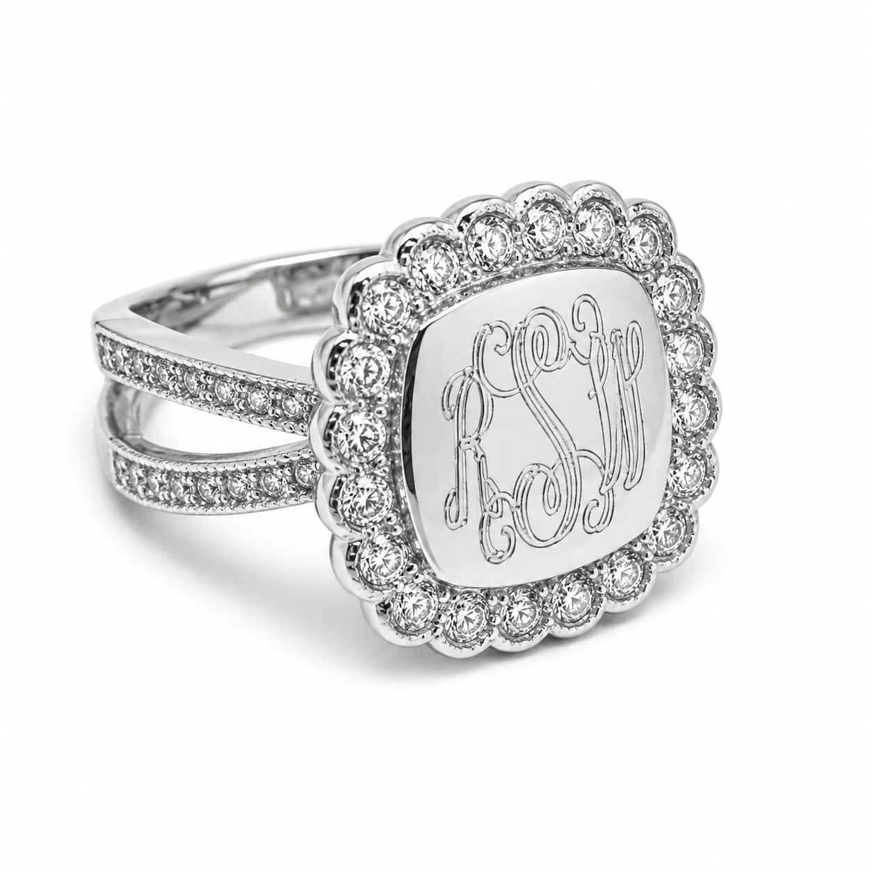 Elegant Engravable Sterling Silver CZ Single Split Band Ring