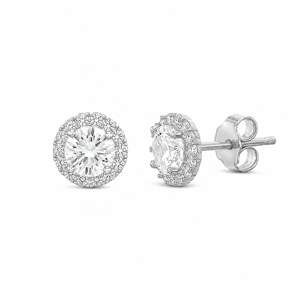 Sterling Silver 7.5mm Round CZ Halo Stud earrings