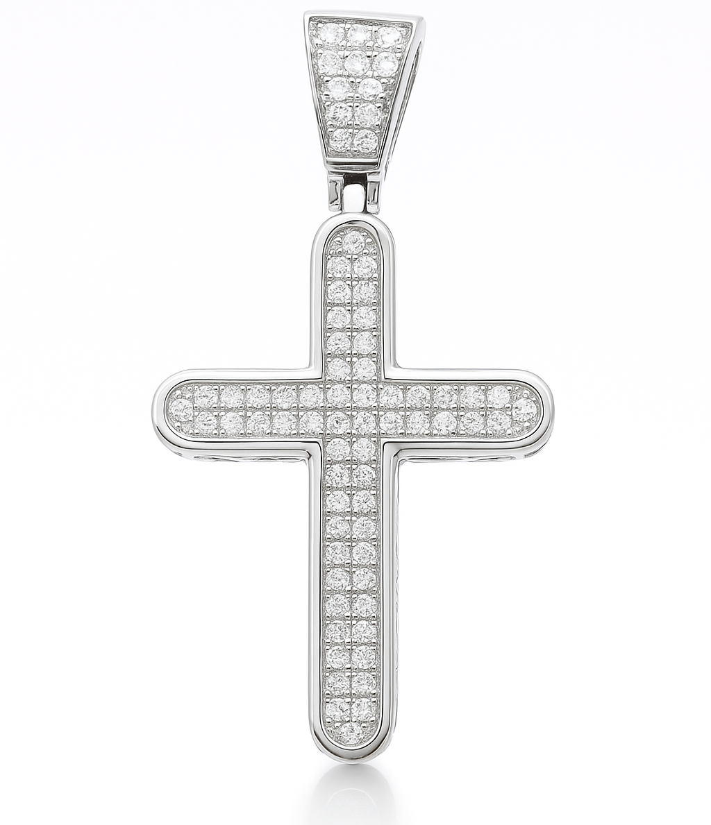 Sterling Silver Curved CZ Cross Pendant