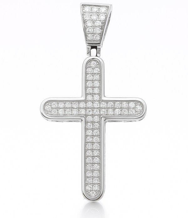 Sterling Silver Curved CZ Cross Pendant