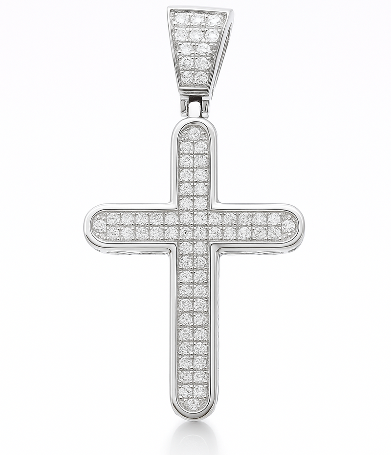 Sterling Silver Curved CZ Cross Pendant