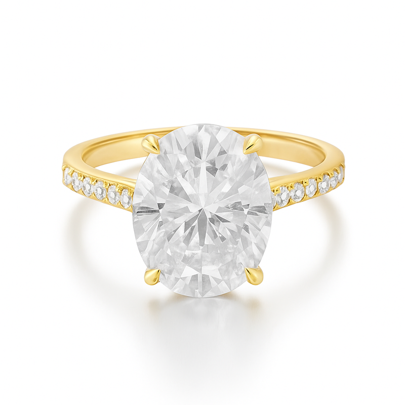 Sterling Silver Oval 8mm*10mm 3.0CT Pave Moissanite Ring