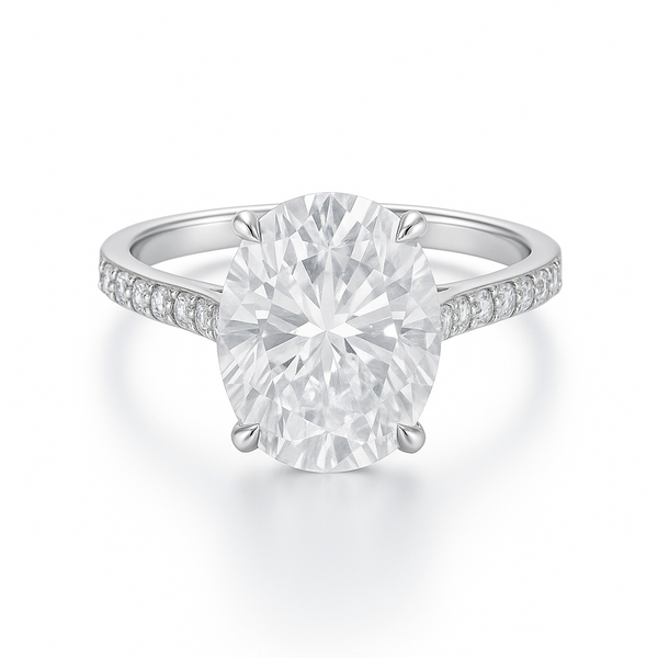 Sterling Silver Oval 8mm*10mm 3.0CT Pave Moissanite Ring