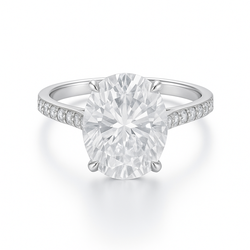 Sterling Silver Oval 8mm*10mm 3.0CT Pave Moissanite Ring