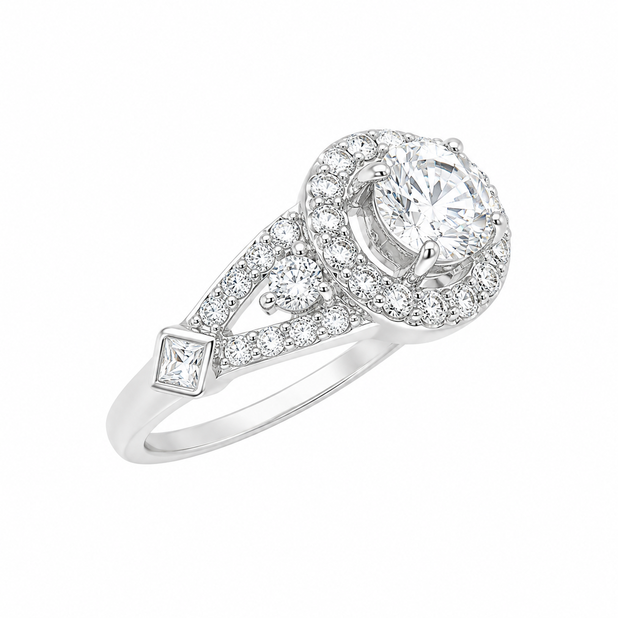 Sterling Silver 2 Line and Circle Stone With Halo