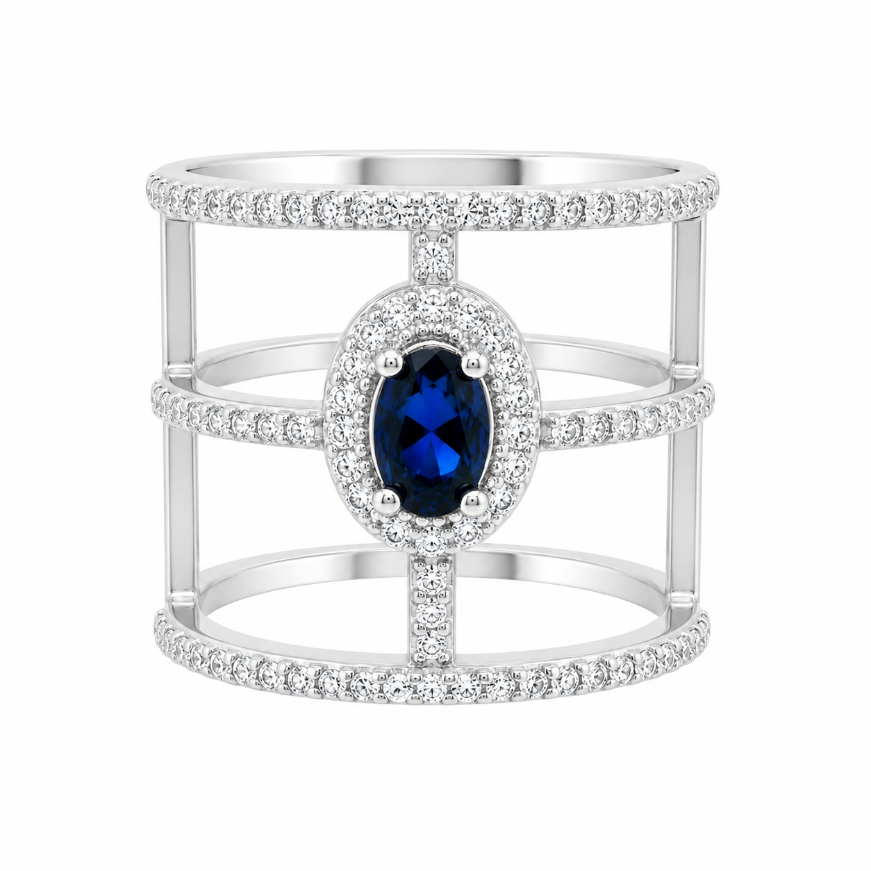 Sterling Silver Blue CZ Cage Ring