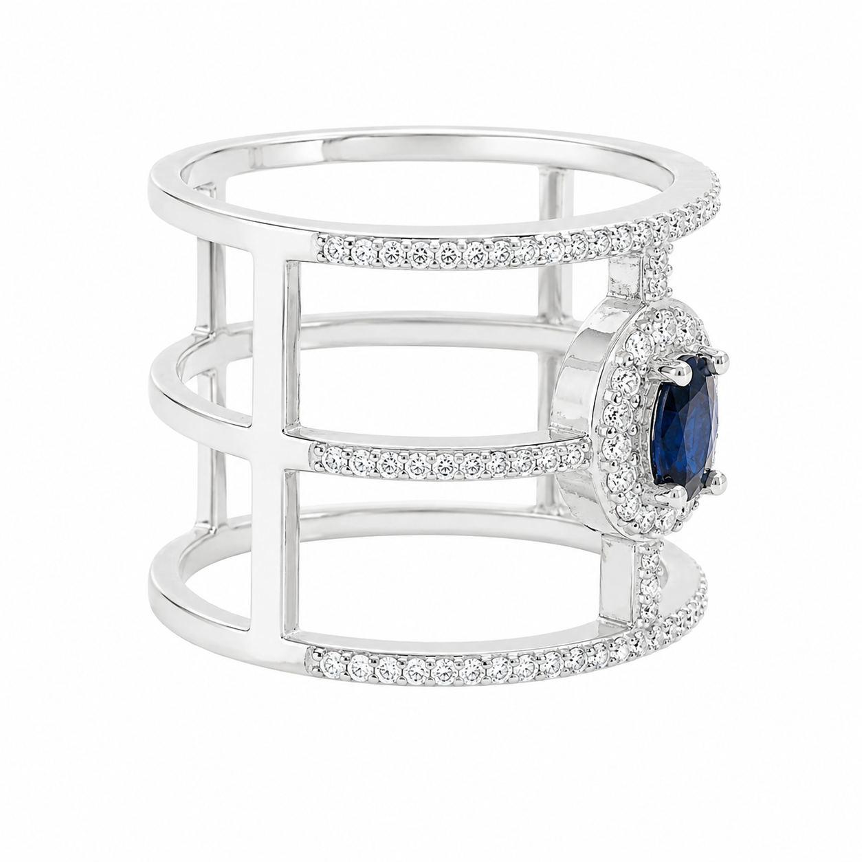 Sterling Silver Blue CZ Cage Ring