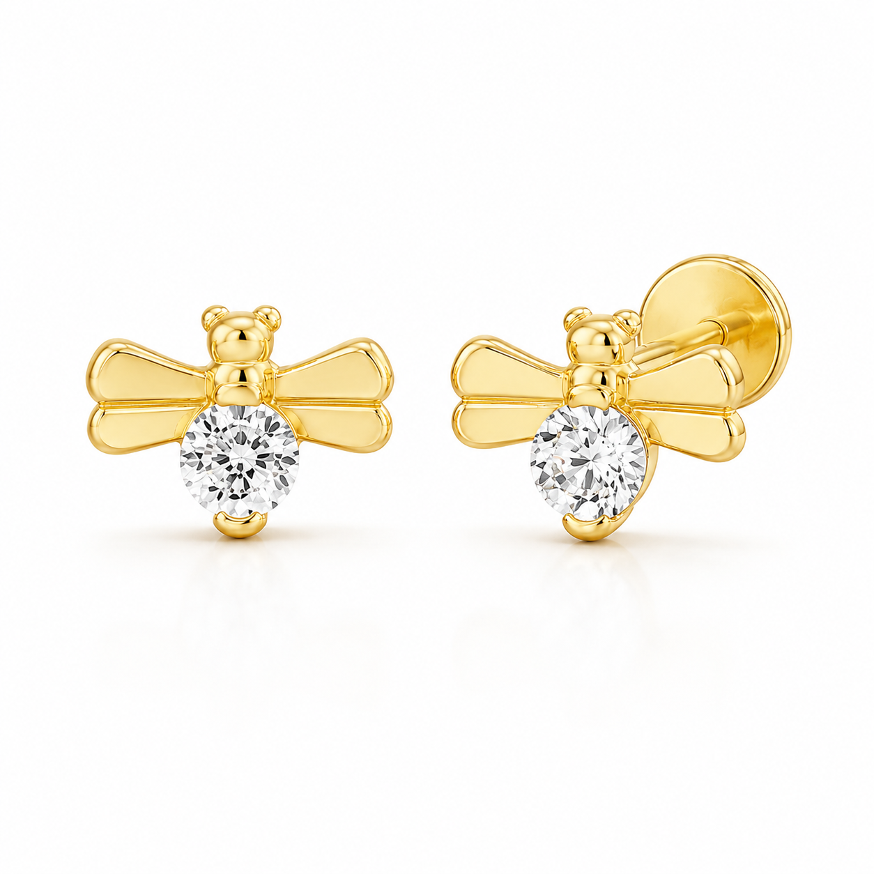 Sterling Silver CZ Dainty Fly Steel Flat Back Studs Earrings