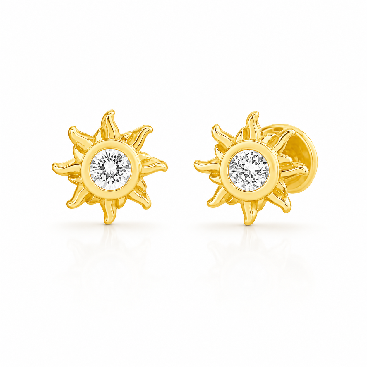 Sterling Silver CZ Dainty Starburst Steel Flat Back Stud Earrings