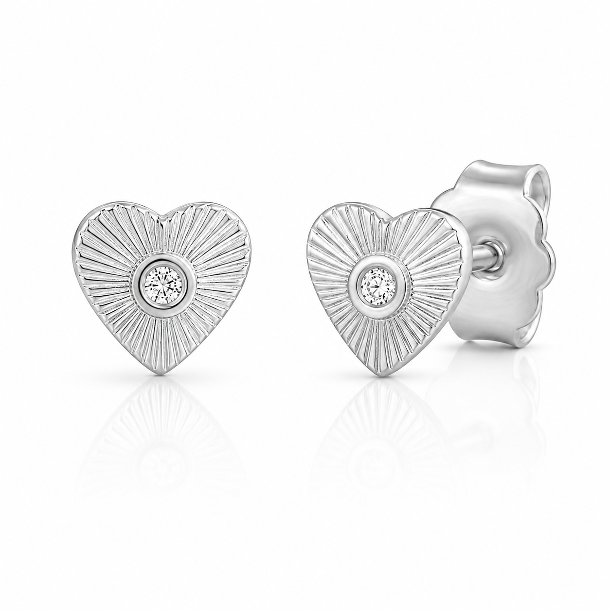 Sterling Silver CZ Tiny Dainty Textured Heart Stud Earrings
