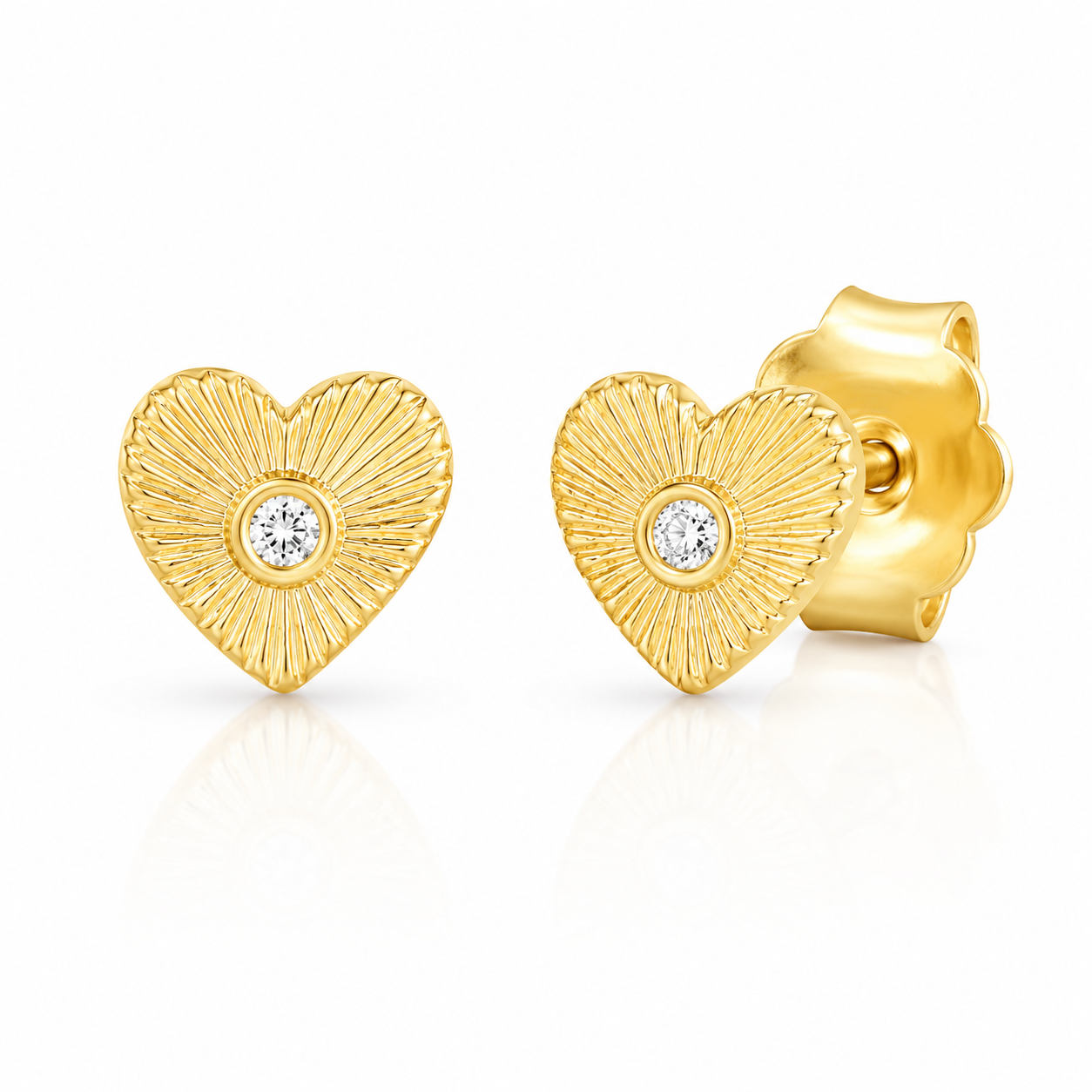 Sterling Silver CZ Tiny Dainty Textured Heart Stud Earrings