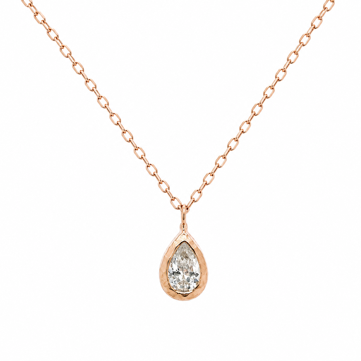 Sterling Silver Rose Gold Pear Cut CZ Bezel Drop Necklace