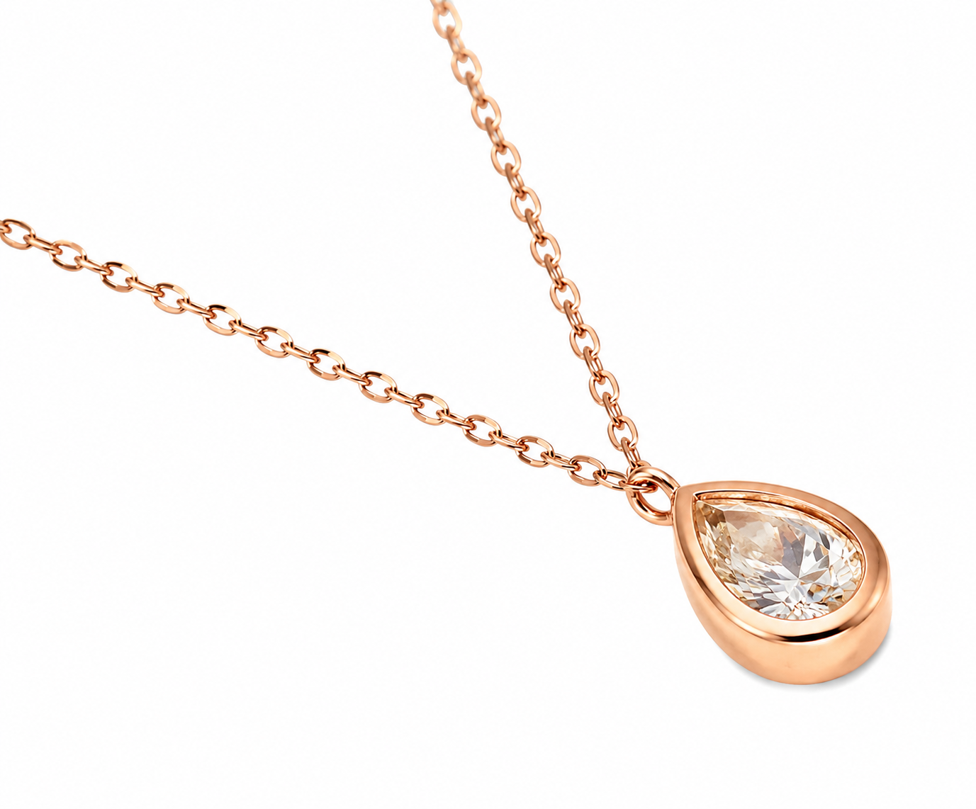 Sterling Silver Rose Gold Pear Cut CZ Bezel Drop Necklace