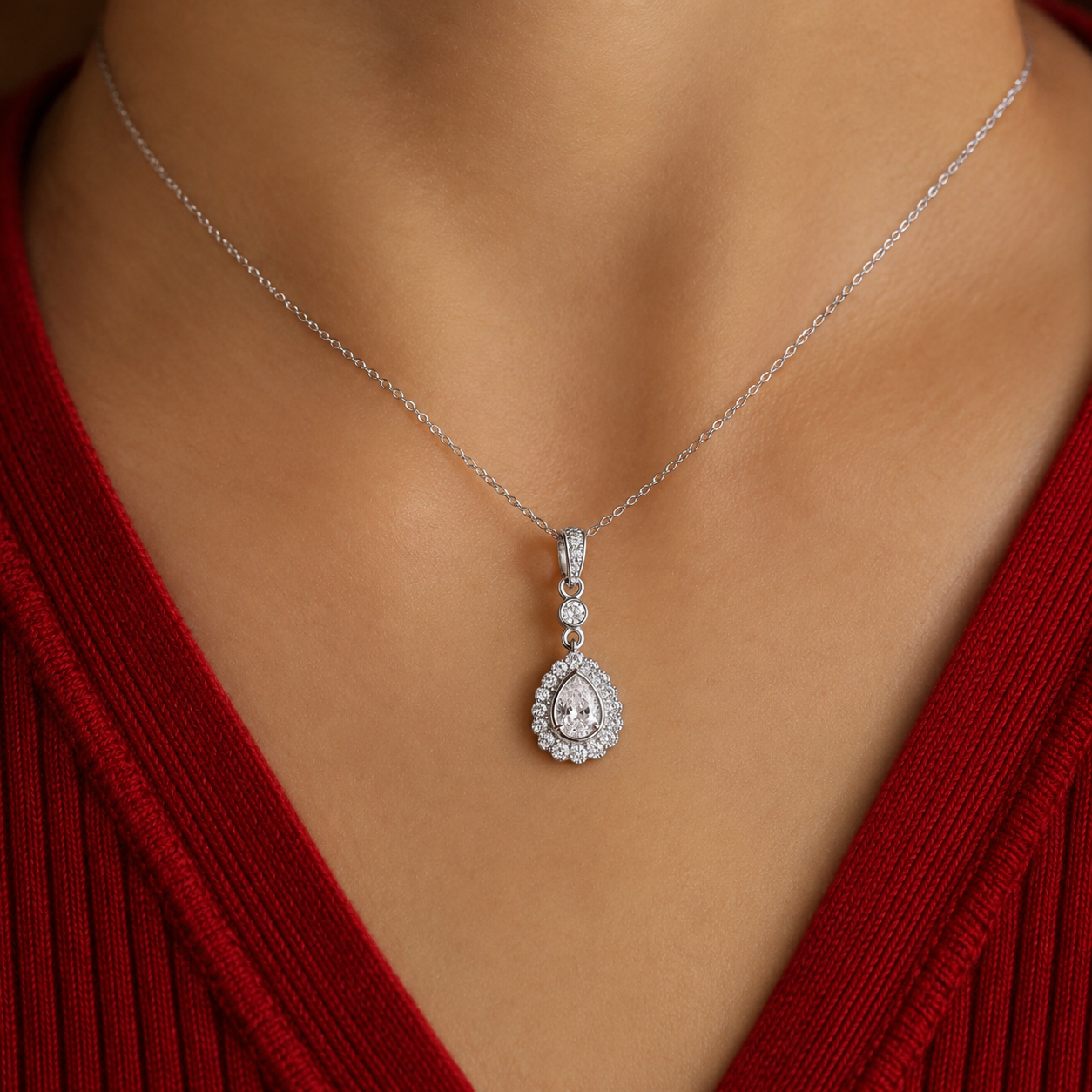 Sterling Silver Pear-Shaped Pendant Necklace
