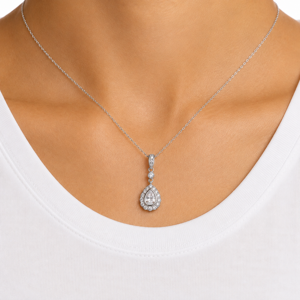 Sterling Silver Pear-Shaped Pendant Necklace