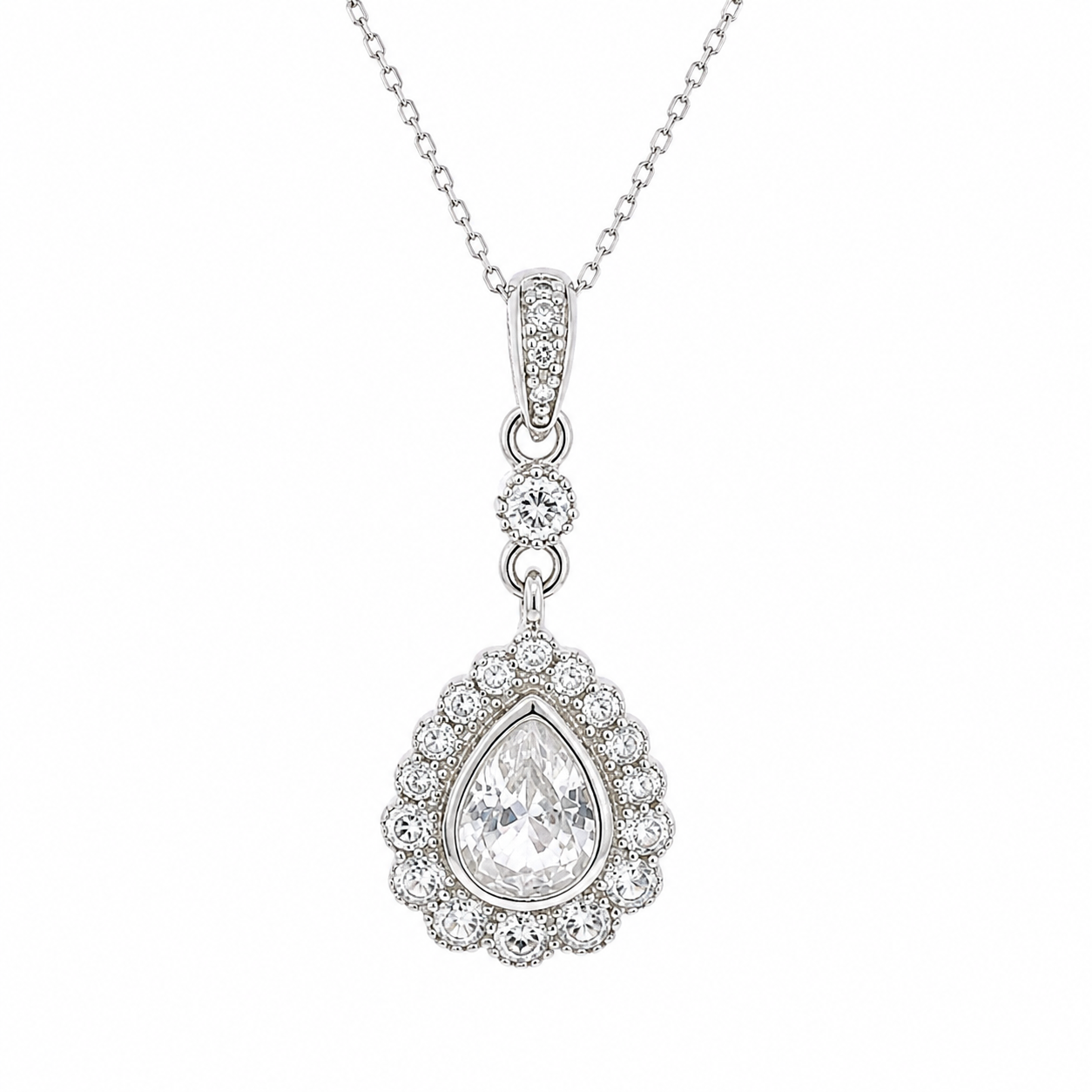 Sterling Silver Pear-Shaped Pendant Necklace