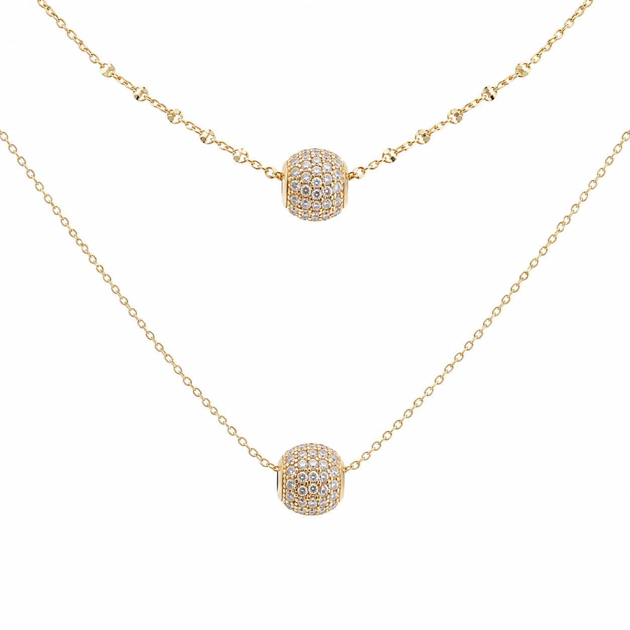 Sterling Silver Gold Plated CZ Ball Double Layer Necklace