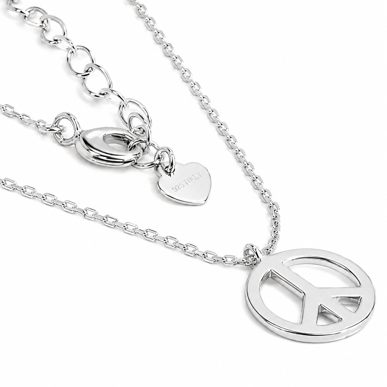 Sterling Silver Non-Engravable Peace Sign Necklace