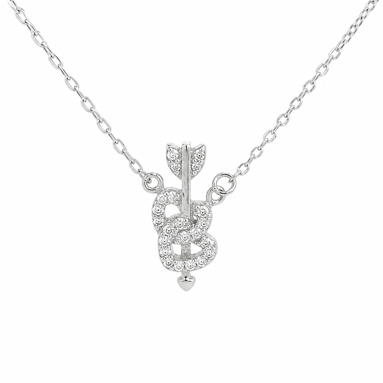 Sterling Silver Cubic Zirconia Arrow Through Heart Necklace