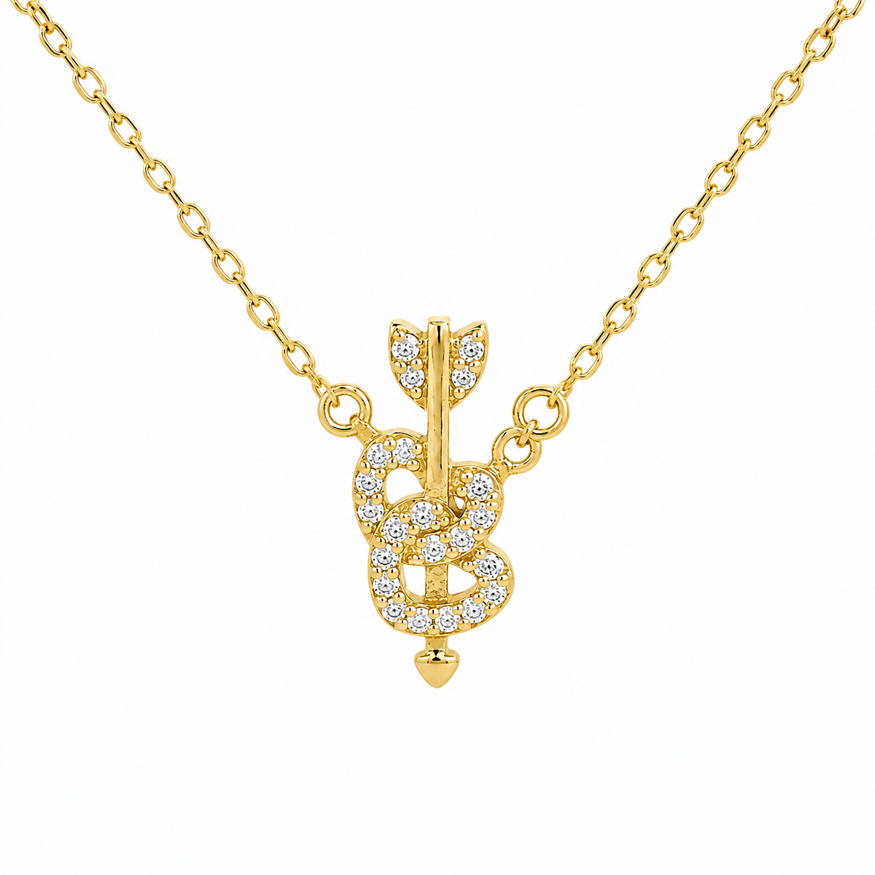 Sterling Silver Cubic Zirconia Arrow Through Heart Necklace