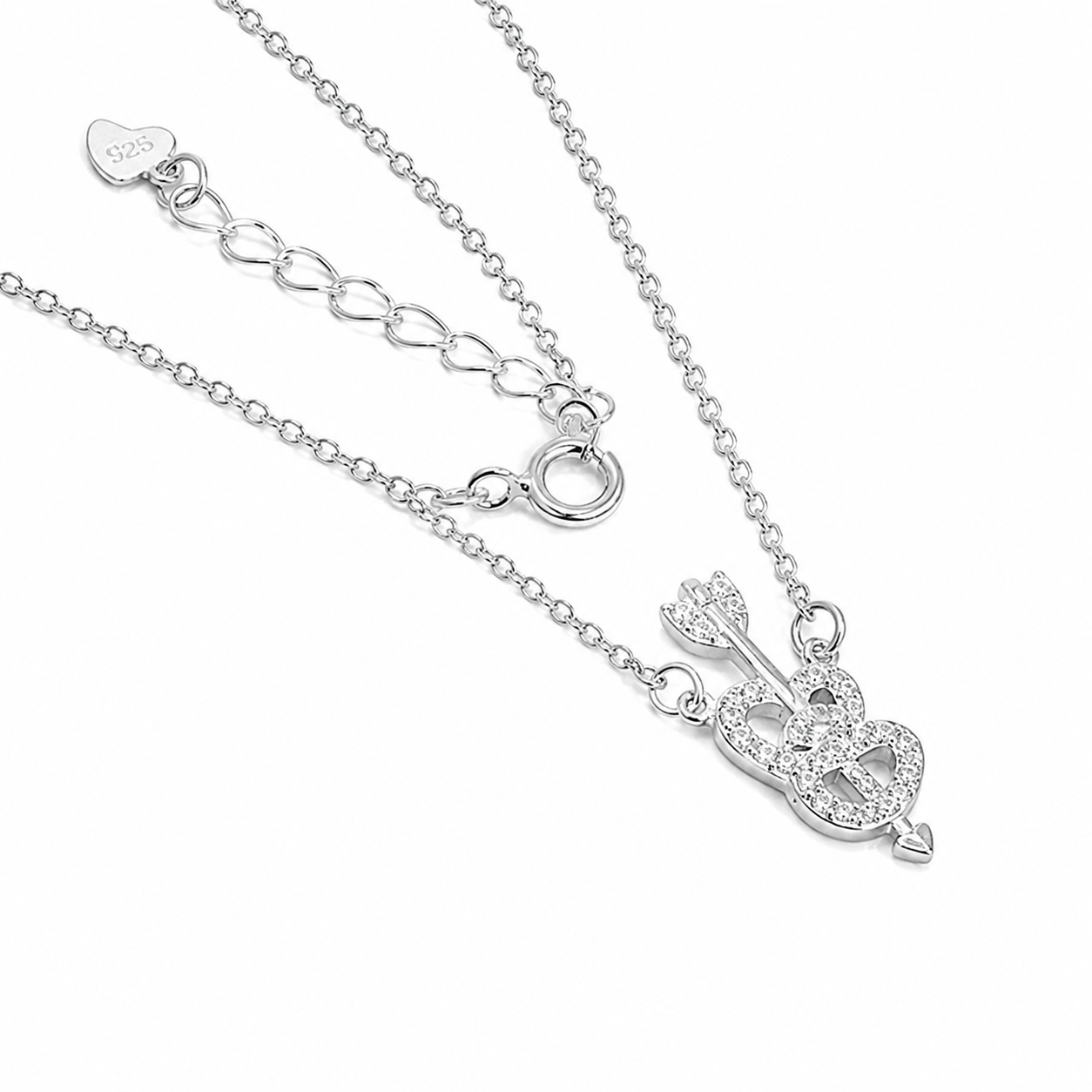 Sterling Silver Cubic Zirconia Arrow Through Heart Necklace