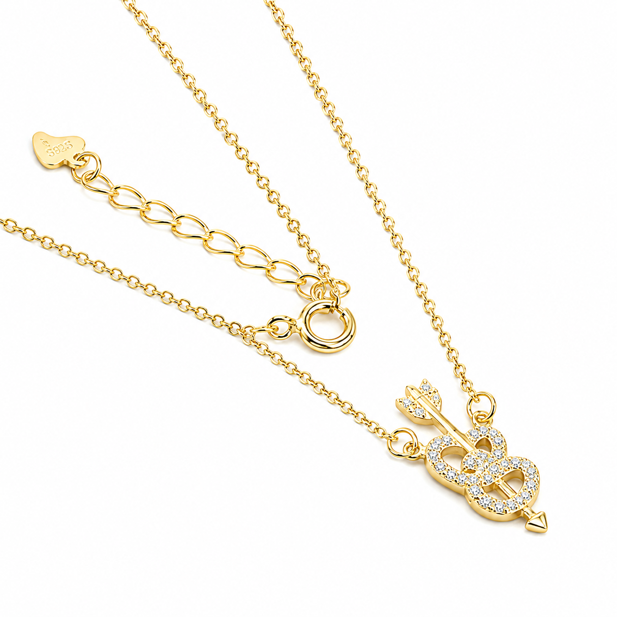 Sterling Silver Cubic Zirconia Arrow Through Heart Necklace
