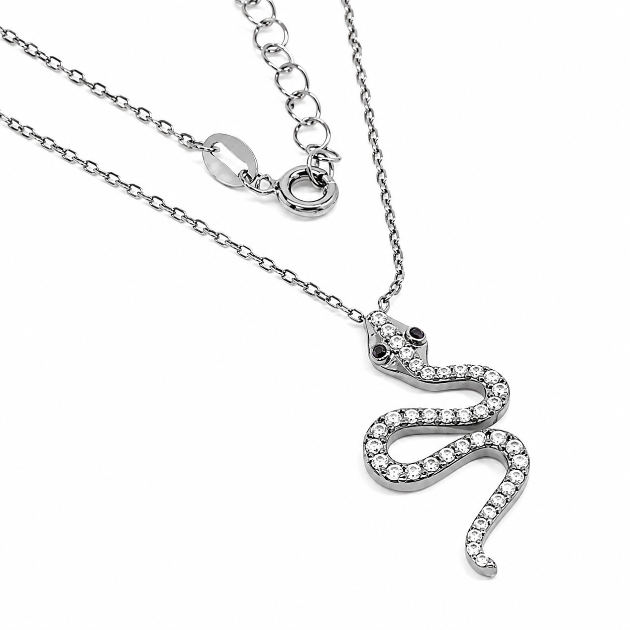 Sterling Silver Cubic Zirconia Snake Necklace