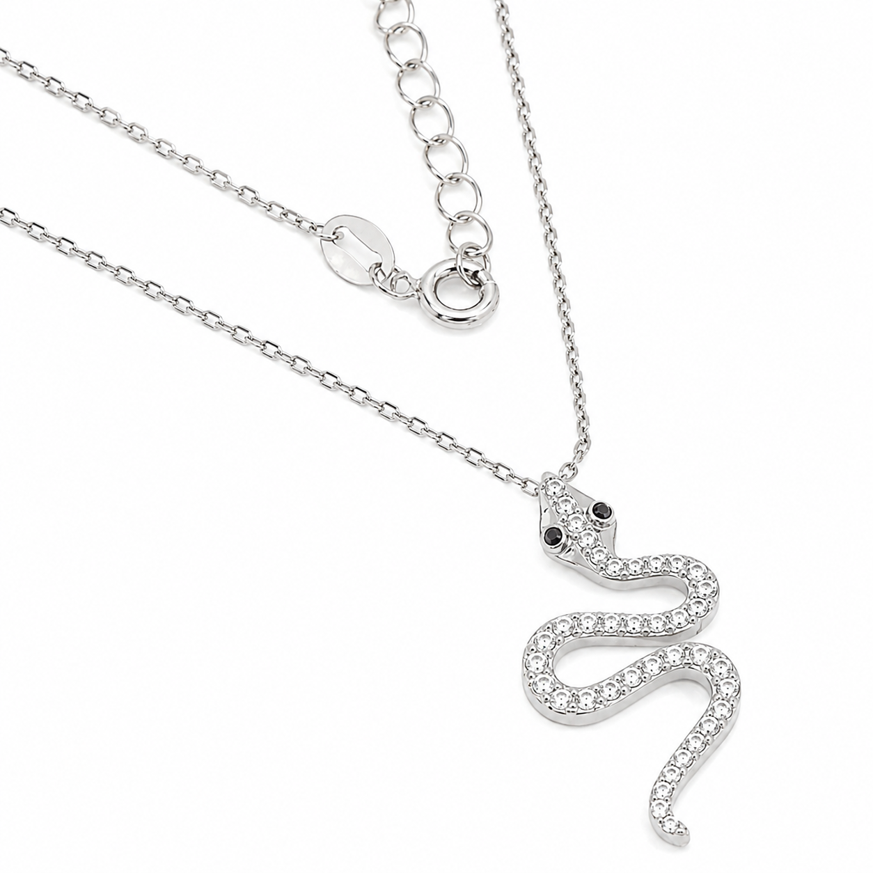 Sterling Silver Cubic Zirconia Snake Necklace