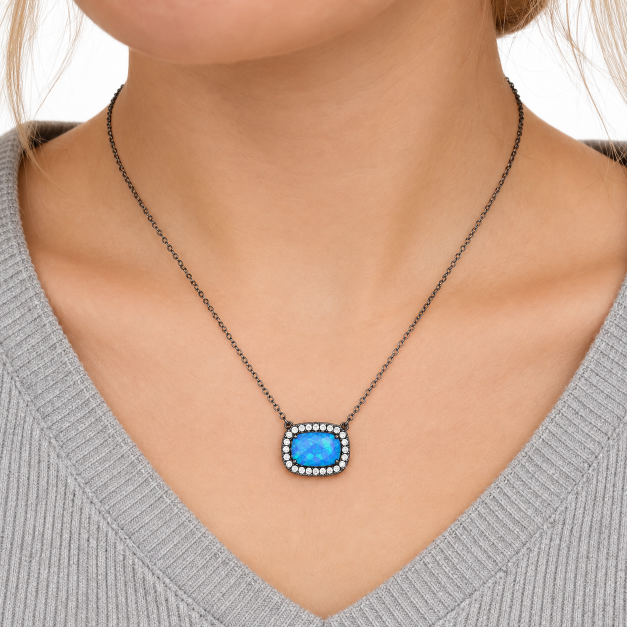 Sterling Silver Designer Inspired Gem Stone Necklace