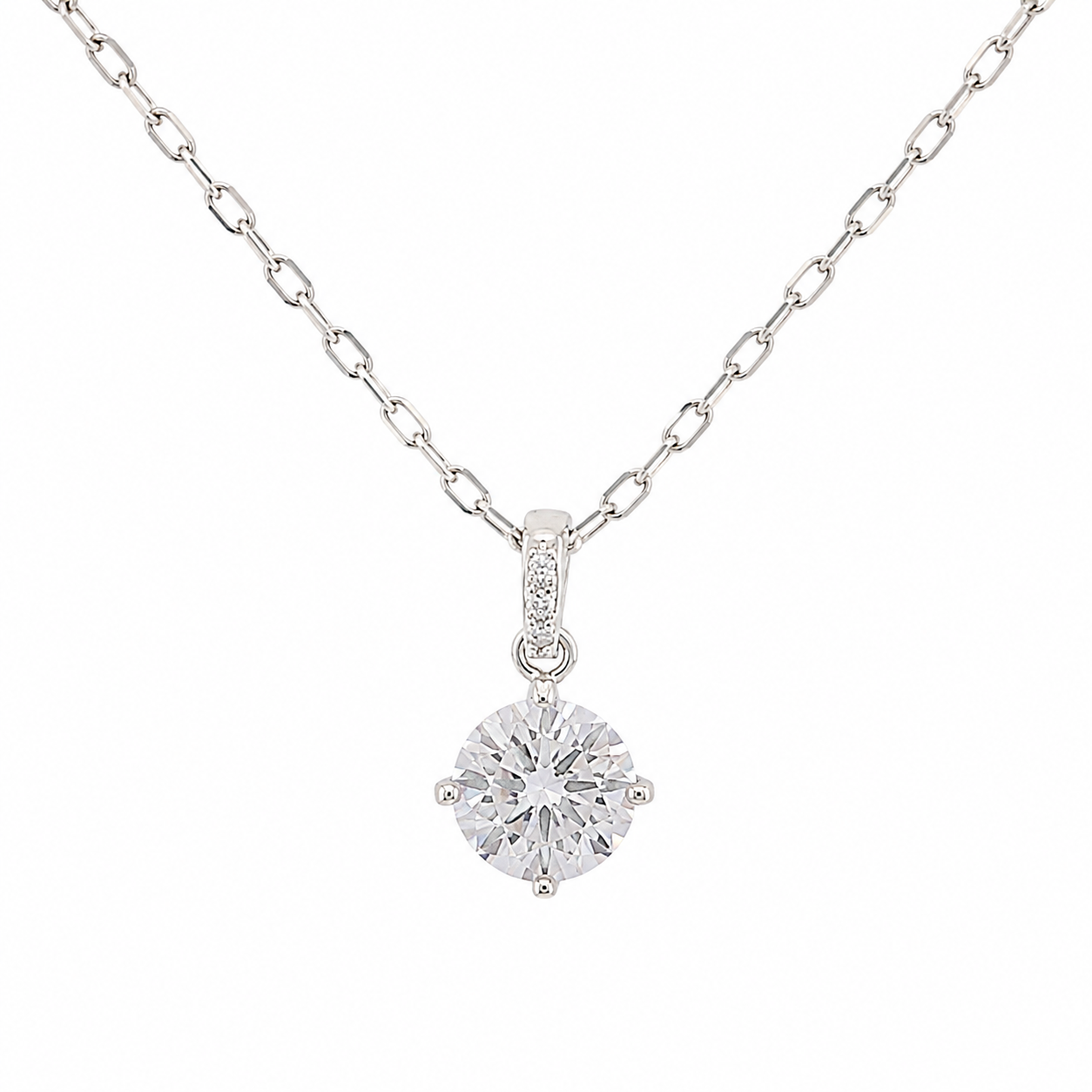 Sterling Silver Brilliant Round Solitaire Necklace