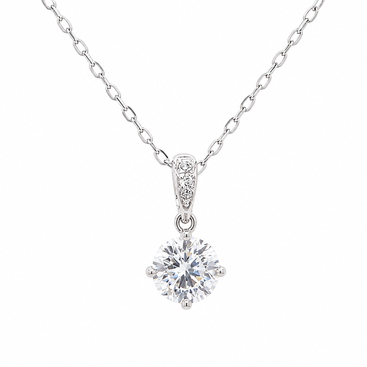 Sterling Silver Brilliant Round Solitaire Necklace