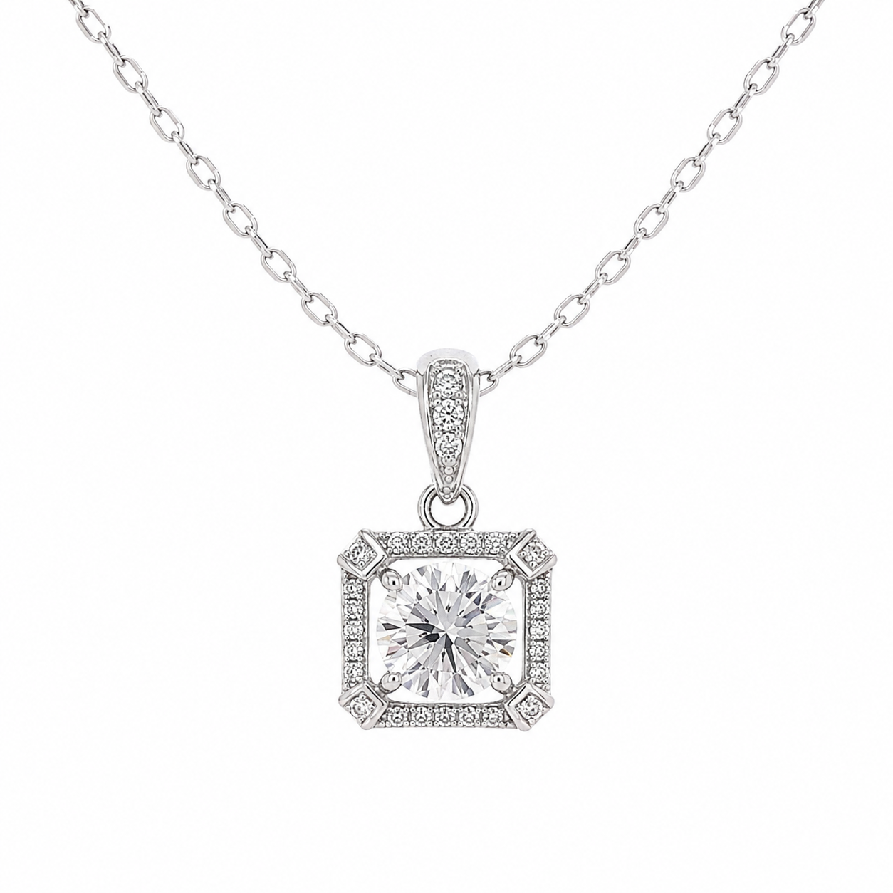 Sterling Silver Square Sparkle Necklace