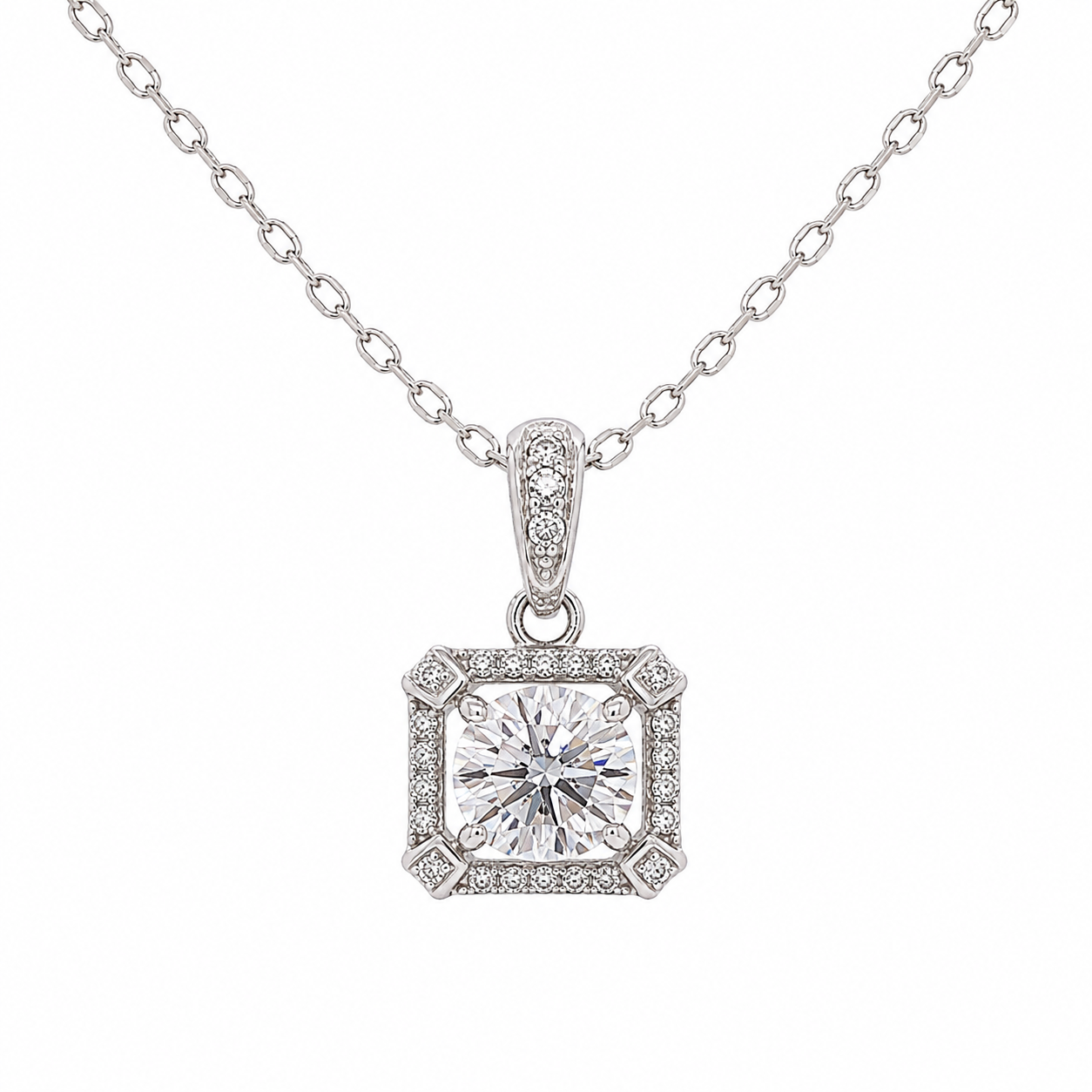 Sterling Silver Square Sparkle Necklace