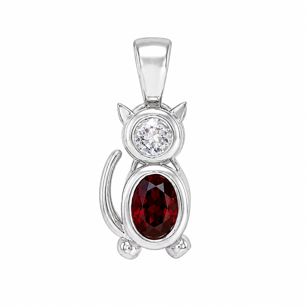 Sterling Silver Cat Oval Birthstone Pendant