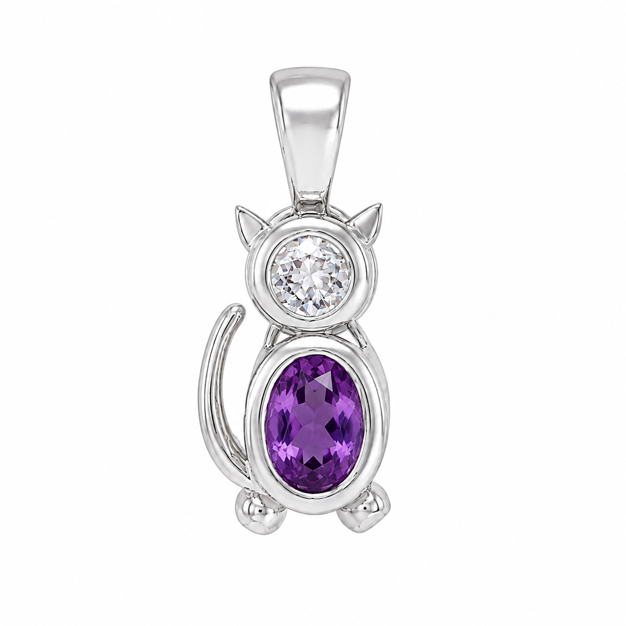 Sterling Silver Cat Oval Birthstone Pendant