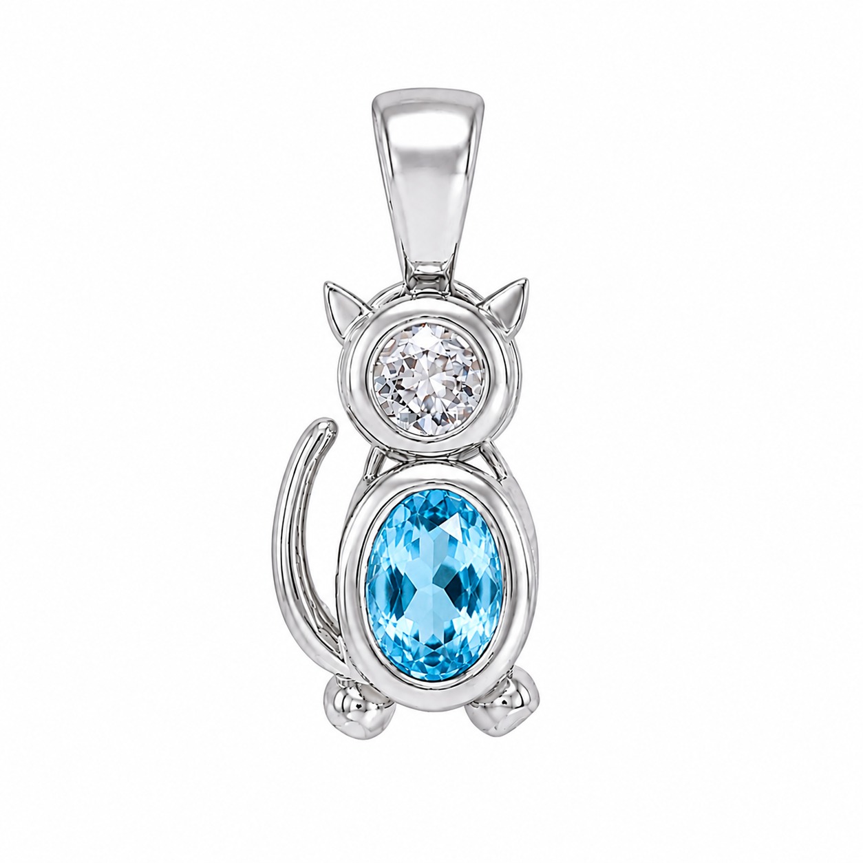Sterling Silver Cat Oval Birthstone Pendant