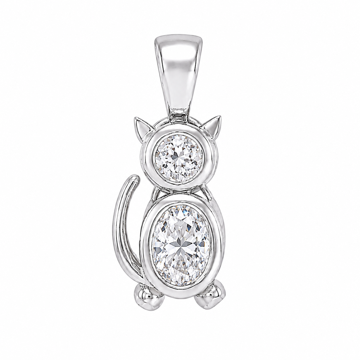 Sterling Silver Cat Oval Birthstone Pendant