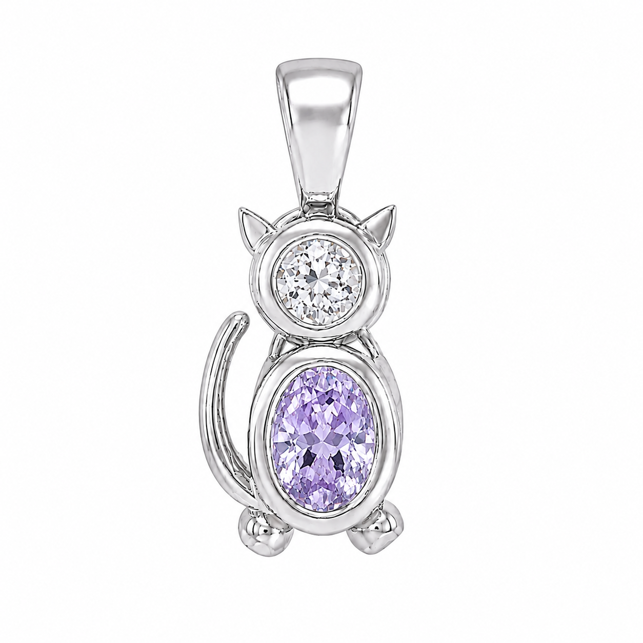 Sterling Silver Cat Oval Birthstone Pendant