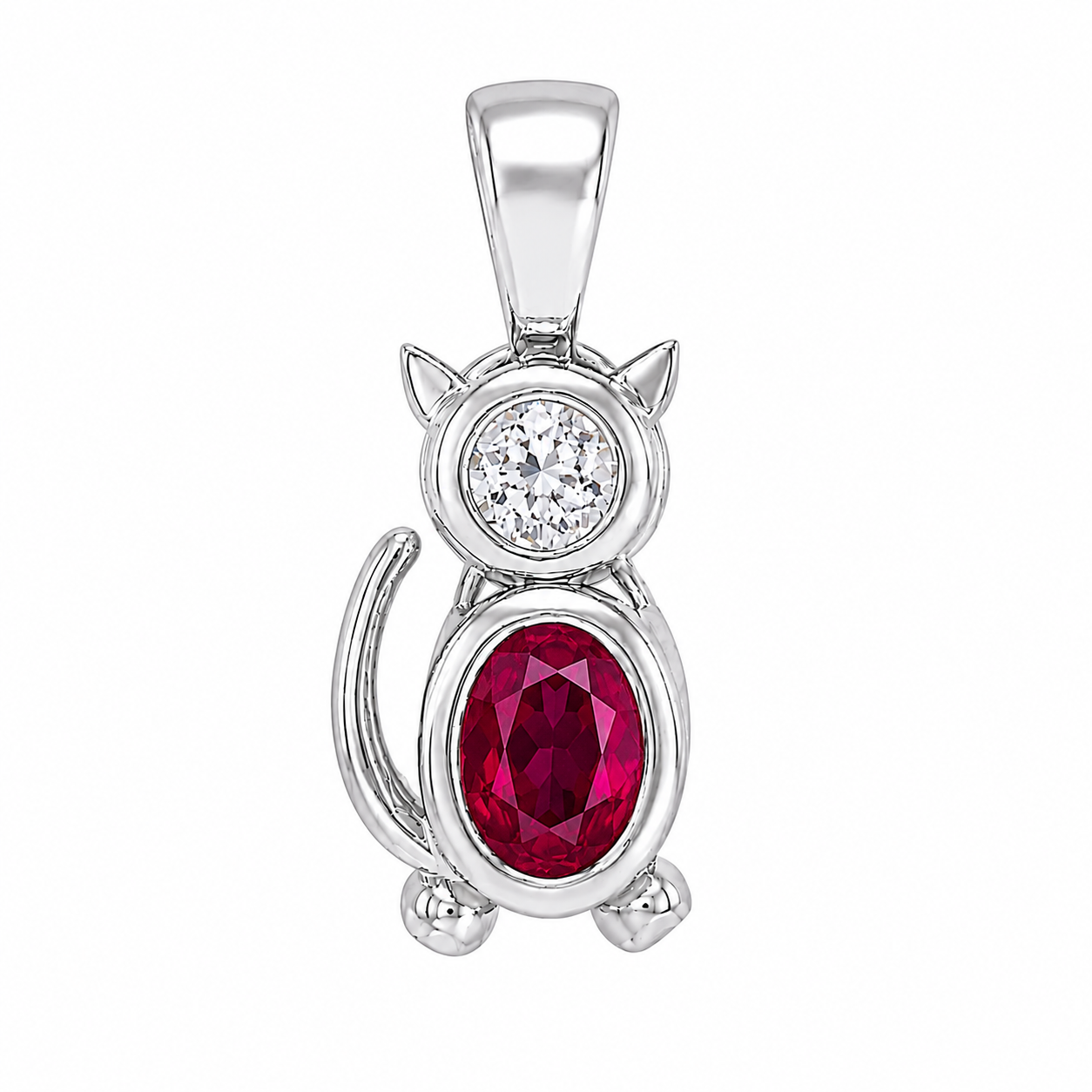 Sterling Silver Cat Oval Birthstone Pendant