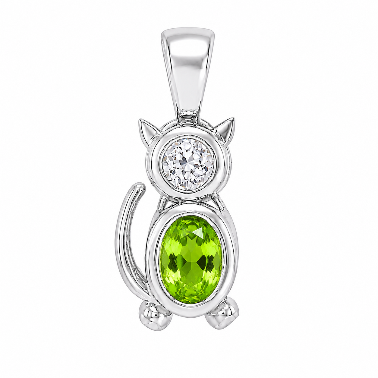 Sterling Silver Cat Oval Birthstone Pendant