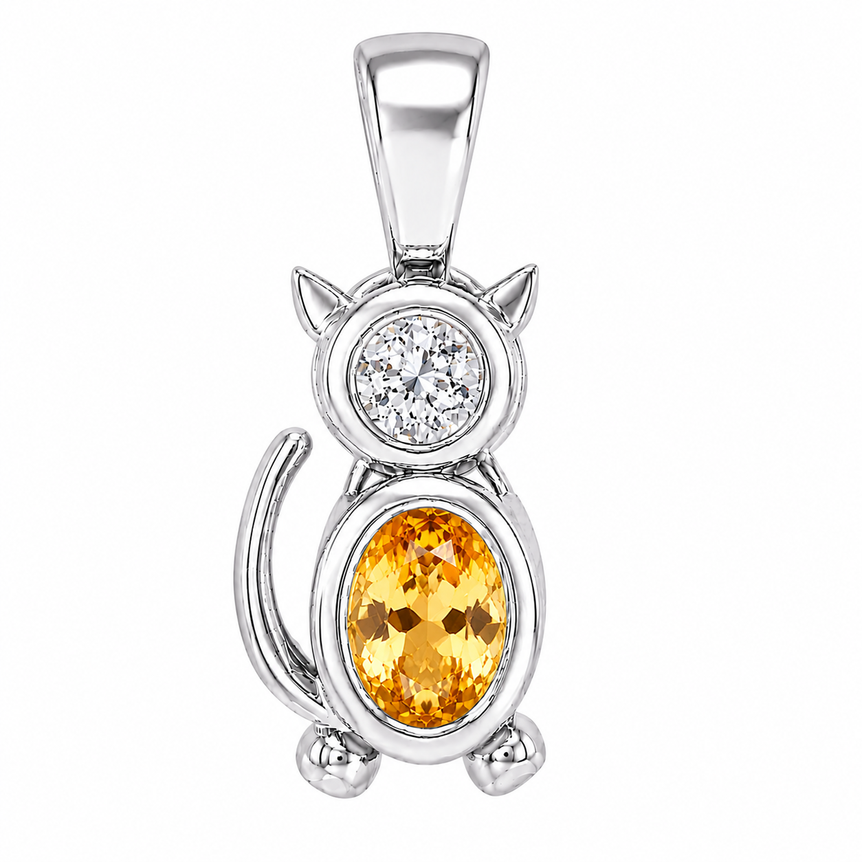 Sterling Silver Cat Oval Birthstone Pendant