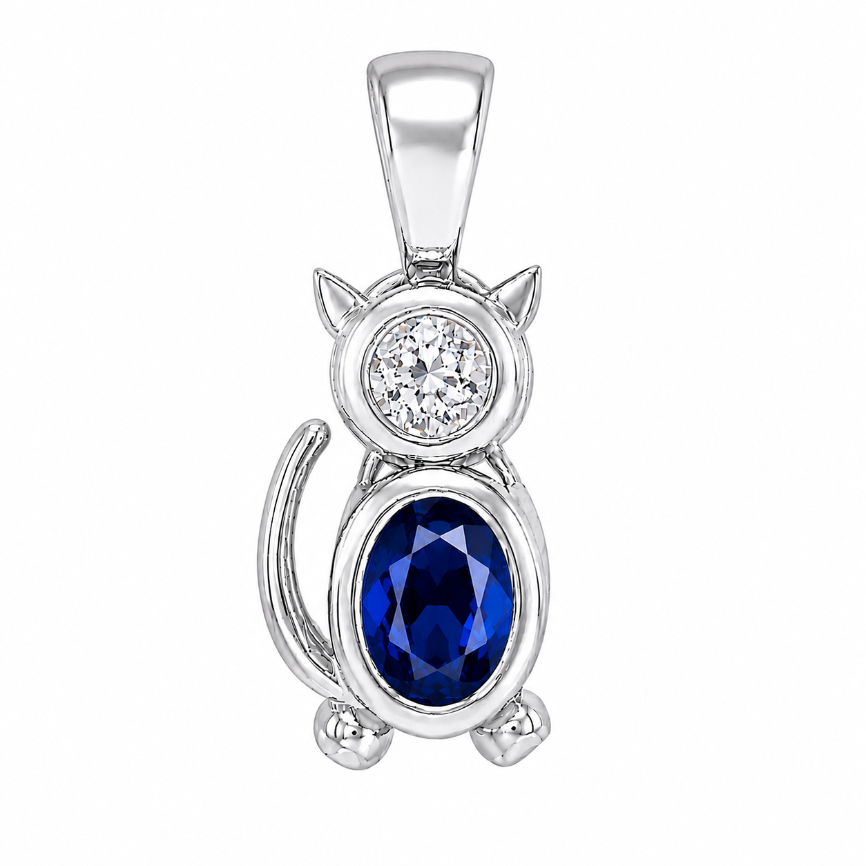 Sterling Silver Cat Oval Birthstone Pendant