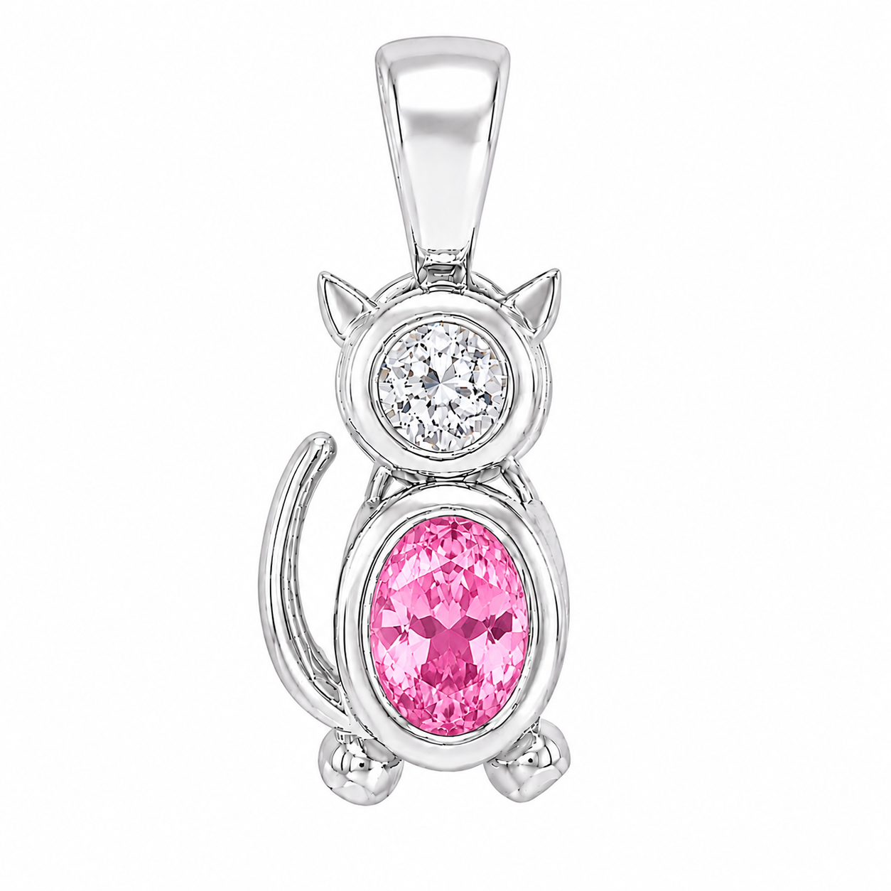 Sterling Silver Cat Oval Birthstone Pendant