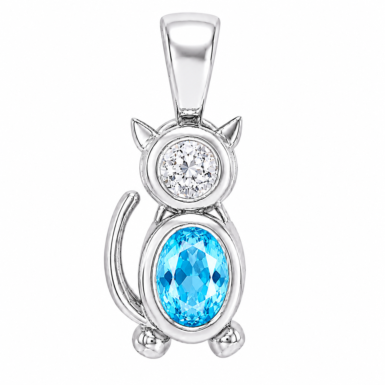Sterling Silver Cat Oval Birthstone Pendant
